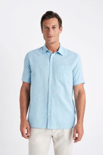 Regular Fit Yazlık Keten Karışımlı Polo Yaka Kısa Kollu Gömlek