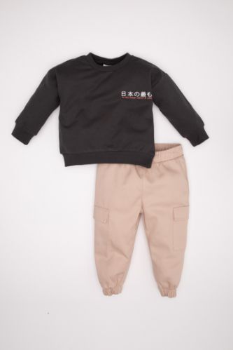 Erkek Bebek 2'li Takım Baskılı Sweatshirt Beli Lastikli Pantolon Alt