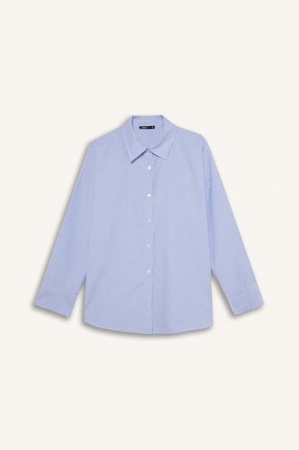 Oversize Shirt Collar Oxford Striped Long Sleeve Shirt