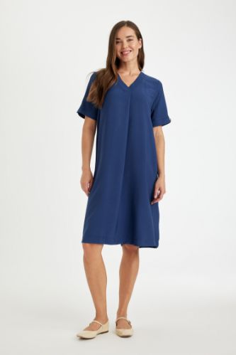 Regular Fit V Neck Short Sleeve Midi Dress