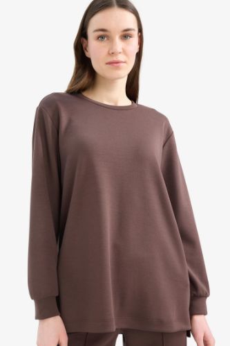 Regular Fit Bisiklet Yaka Basic Düz Sweatshirt Tunik