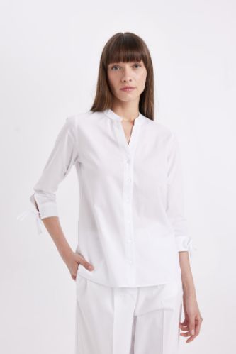 Regular Fit Bisiklet Yaka Terry Cotton Uzun Kollu Gömlek