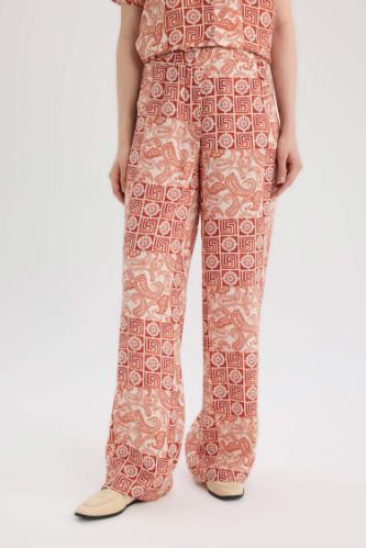 Regular Fit Geniş Bol Paça Desenli Pantolon