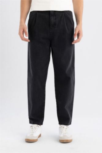 %100 Pamuk Balloon Fit Düz Paça Jean Pantolon