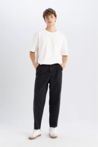 %100 Pamuk Balloon Fit Düz Paça Jean Pantolon