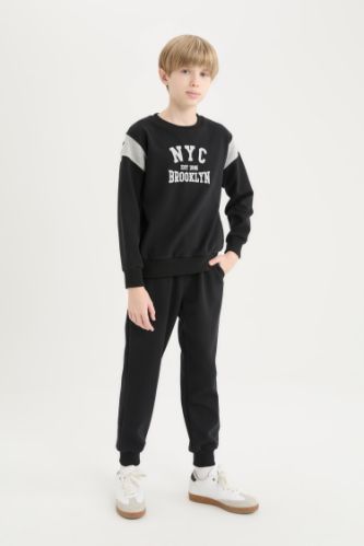 Erkek Çocuk 2'li Takım Baskılı Sweatshirt Beli Lastikli Eşofman Altı