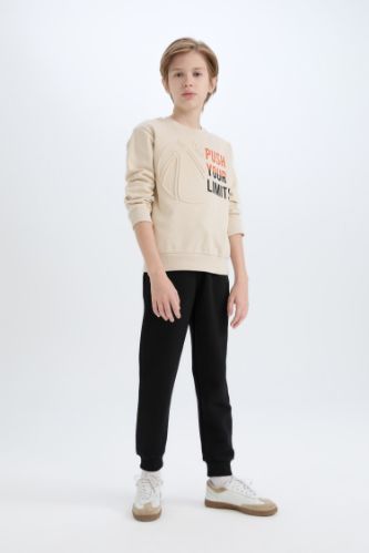 Erkek Çocuk 2'li Takım Kalın Baskılı Sweatshirt Beli Lastikli Jogger Alt