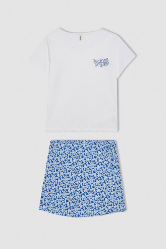 Girl Short Sleeve T-Shirt Floral Skort Viscose 2 Piece Set