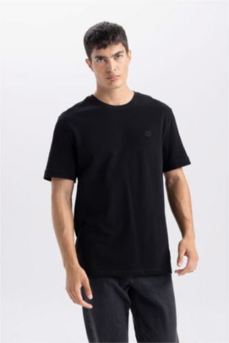 %100 Pamuk Regular Fit Bisiklet Yaka Kısa Kollu Pike Tişört