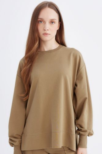 Regular Fit Bisiklet Yaka Basic Düz Sweatshirt Tunik