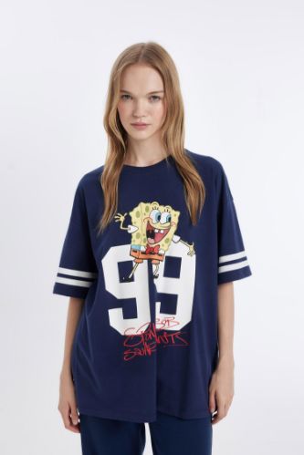 Coool SpongeBob Oversize Geniş Kalıp Bisiklet Yaka Kısa Kollu Tişört