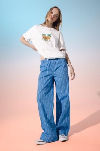 Coool Straight Fit Çizgili Normal Bel Poplin Pantolon