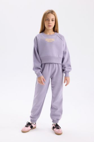 Purple GIRLS TEENS Girl Thick Sweatshirt Jogger Sweatpants 2 Piece Set 3165255 DeFacto