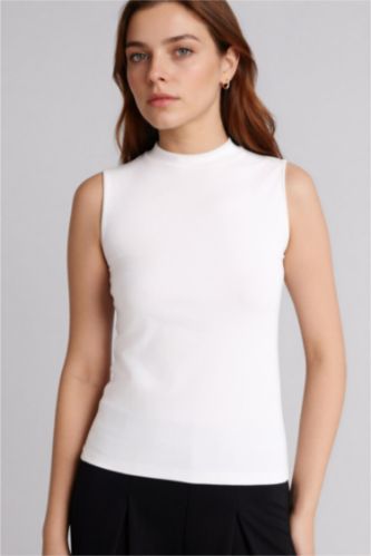 Kadın Ekru Bisiklet Yaka Kısa Kollu Tunik