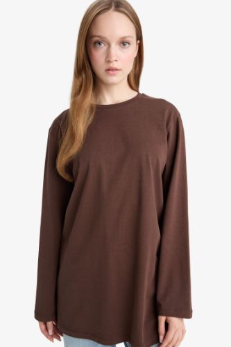Regular Fit Bisiklet Yaka Uzun Kollu Tişört Tunik