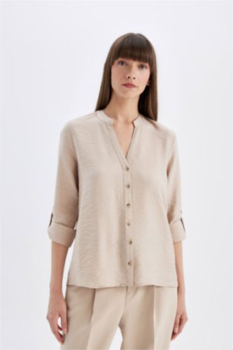 WOMAN Beige Regular Fit Long Sleeve Shirt