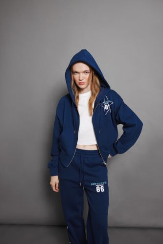 Coool Oversize Geniş Kalıp Kapüşonlu Baskılı Cepli Kalın Fermuarlı Sweatshirt