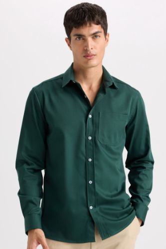 Regular Fit Polo Yaka Gabardin Uzun Kollu Gömlek