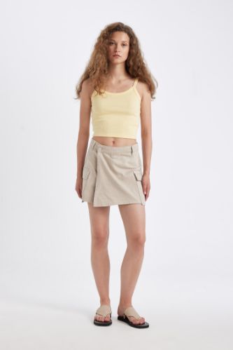 Regular Fit Normal Bel Kargo Cepli Gabardin Şort Etek