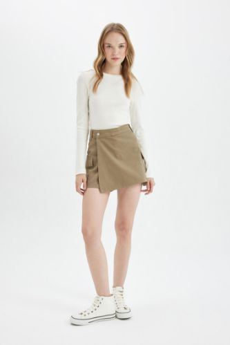 Regular Fit Normal Bel Kargo Cepli Gabardin Şort Etek