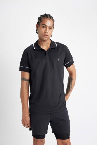 DeFactoFit Slim Fit Dar Kesim Sporcu Pike Kısa Kollu Siyah Polo Tişört