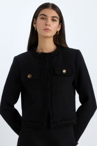 Crop Bisiklet Yaka Tweed Blazer Ceket