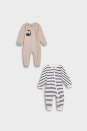 BABY GIRL Beige Baby Boy Newborn Striped 2 Piece Jumpsuit