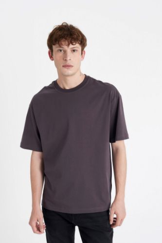 Boxy Fit Bisiklet Yaka Basic Düz Kısa Kollu Tişört