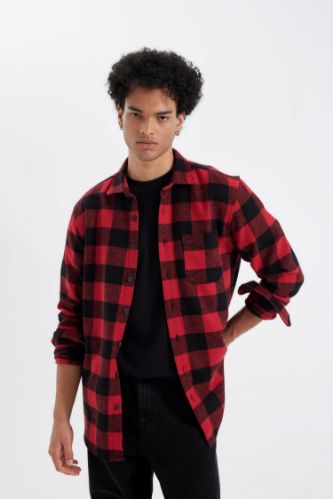 Regular Fit Polo Yaka Kareli Oduncu Flanel Uzun Kollu Gömlek
