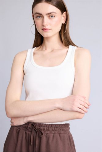 Женщины Кремовый Майка в рубчик без рукавов