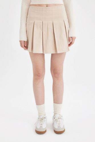 Coool Piliseli Normal Bel Basic Düz Gabardin Mini Etek