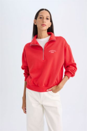نساء أحمر Regular Fit Thick Sweatshirt Fabric Sweatshirt