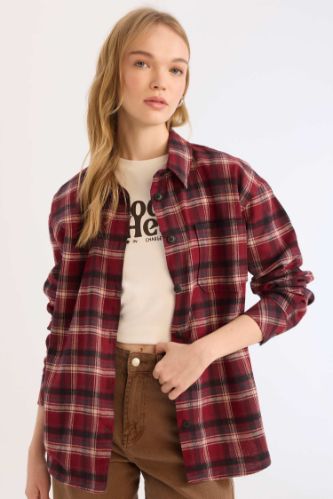 Coool Oversize Geniş Kalıp Kareli Flanel Uzun Kollu Oduncu Ceket Gömlek