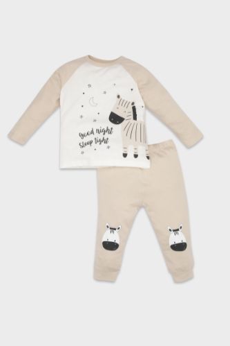 Erkek Bebek Pijama Takım Zebra Baskılı Penye Uzun Kollu Üst Beli Lastikli Uzun Alt