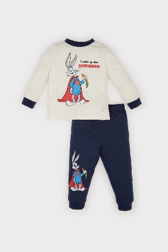 Erkek Bebek Looney Tunes Pijama Takımı Penye Bisiklet Yaka Uzun Kollu Üst Beli Lastikli Uzun Alt