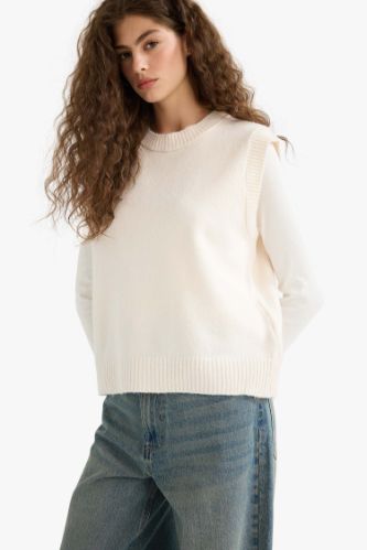 Regular Fit Basic Düz Bisiklet Yaka Triko Süveter