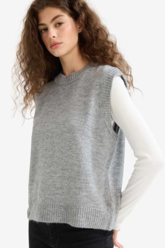 Regular Fit Basic Düz Bisiklet Yaka Triko Süveter