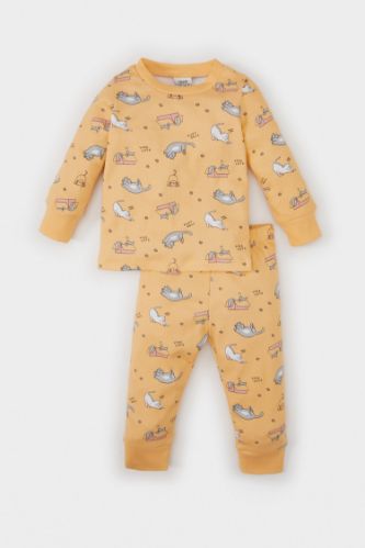 Kız Bebek Pijama Takımı Desenli Uzun Kollu Üst Beli Lastikli Uzun Alt