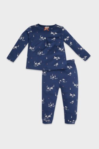 Kız Bebek Pijama Takımı Desenli Uzun Kollu Üst Uzun Alt