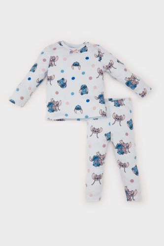 Kız Bebek Pijama Takımı Disney Lilo & Stitch Bisiklet Yaka Uzun Kollu Fitilli Kaşkorse Üst Beli Lastikli Uzun Alt