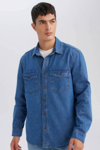 %100 Pamuk Regular Fit Uzun Kollu Jean Gömlek