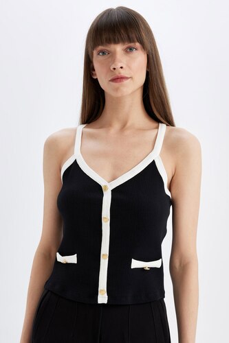 Débardeur Femme Côtelé à Bretelles Spaghetti - Col En U, Sans Manches - En Coton, Coupe Étroite - Camisole Basique Pour Été