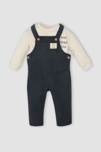 Erkek Bebek 2'li Takım Bisiklet Yaka Baskılı Tişört Salopet