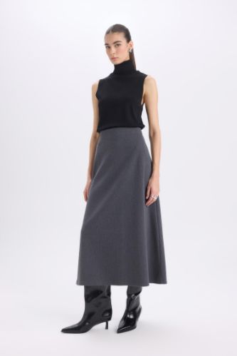 A Kesim Esnek Belli Basic Düz Normal Bel Maxi Etek