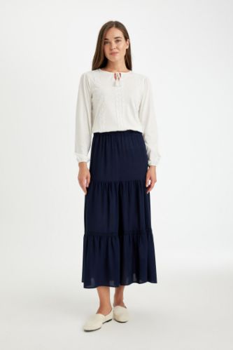 Jupe longue en Viscose à coupe régulière à taille élastique