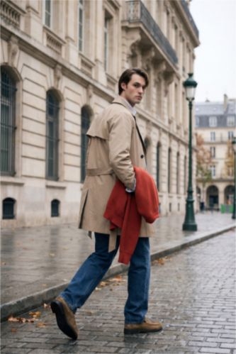 رجالي بيج جاكيت ترانش كوت سليم فيت مبطن