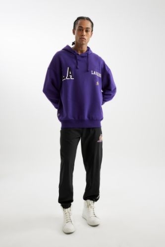 DeFactoFit NBA Los Angeles Lakers Dokuma Jogger Eşofman Altı Slim Fit Dar Kesim Cepli Ekstra Dar Paça