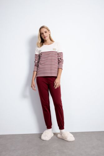 Fall in Love Pijama Takım Çizgili Uzun Kollu Üst Beli Lastikli Alt