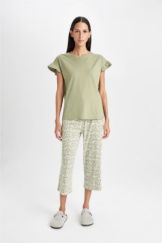 Pijama Takım Kısa Kollu Üst Desenli Kısa Beli Lastikli Alt-Fall in Love