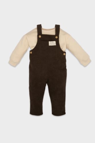 Erkek Bebek 2'li Takım Uzun Kollu Tişört Üst Baskılı Kadife Salopet